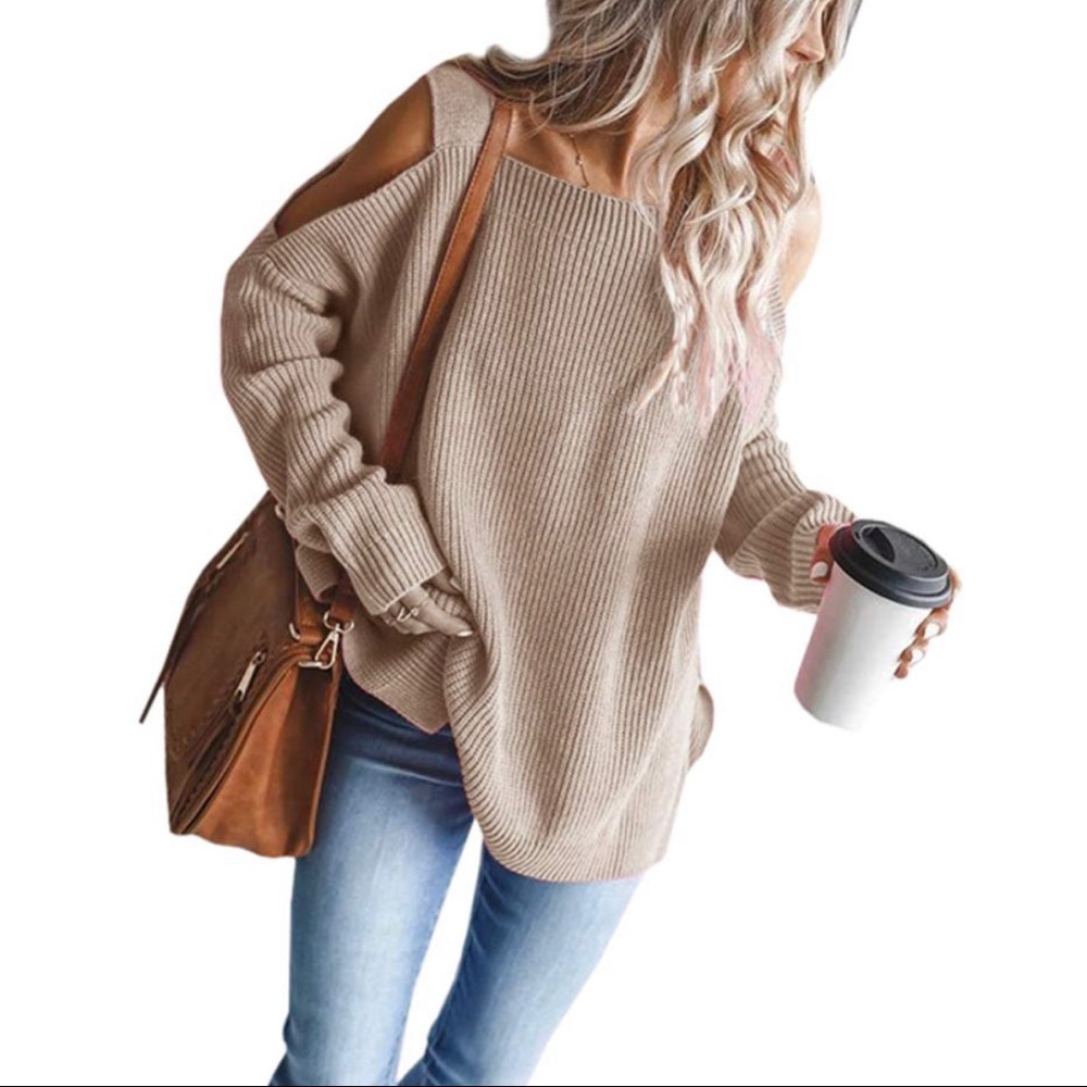 Stella cold shoulder knit oversized boxy sweater